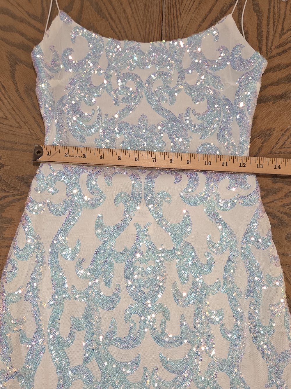 Iridescent Sequin Bodycon Mini Dress M White Blue Y2K Prom Homecoming Party - Picture 5 of 8